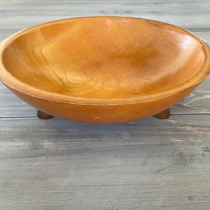 Vintage Munising wooden country kitchen Rustic 11” x 3 1/4" footed bowl Signed